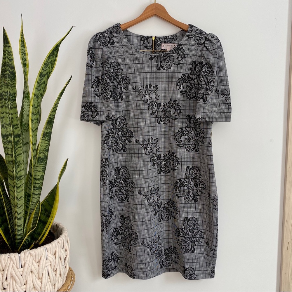 Nanette Lepore plaid floral puff sleeve dress